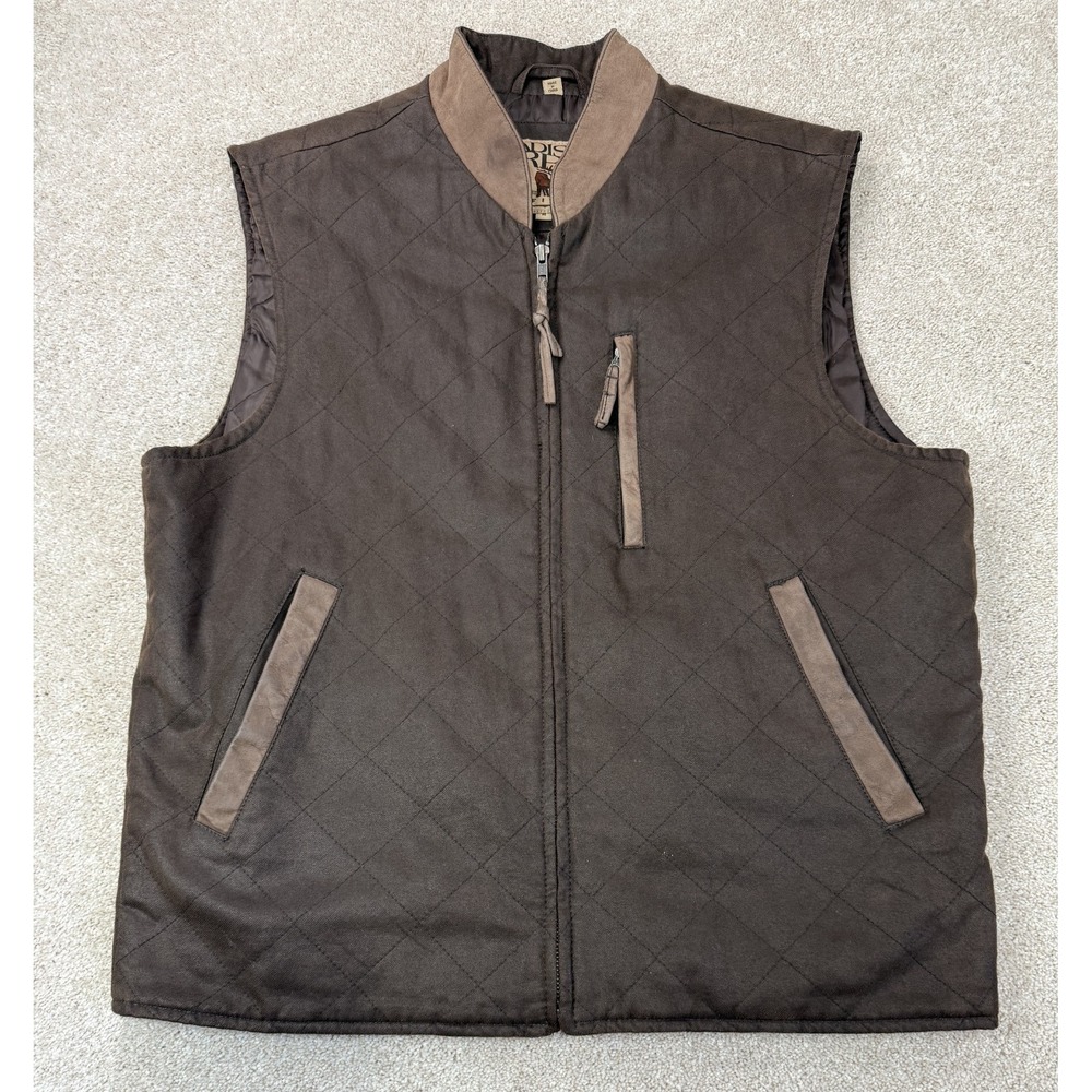 Madison Creek Outfitters Men's MEDIUM Quilted Brown Vest Leather Trim Pockets